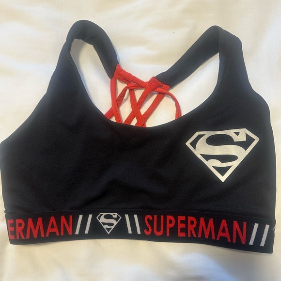 💜3/$30 DC Comics Size Large Superman Black Sports Bra with Red Straps - Picture 1 of 5
